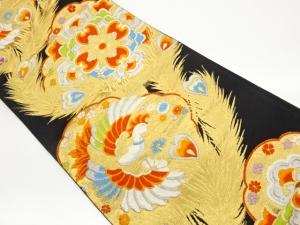 孔雀羽根に鳥・華文模様織出し袋帯